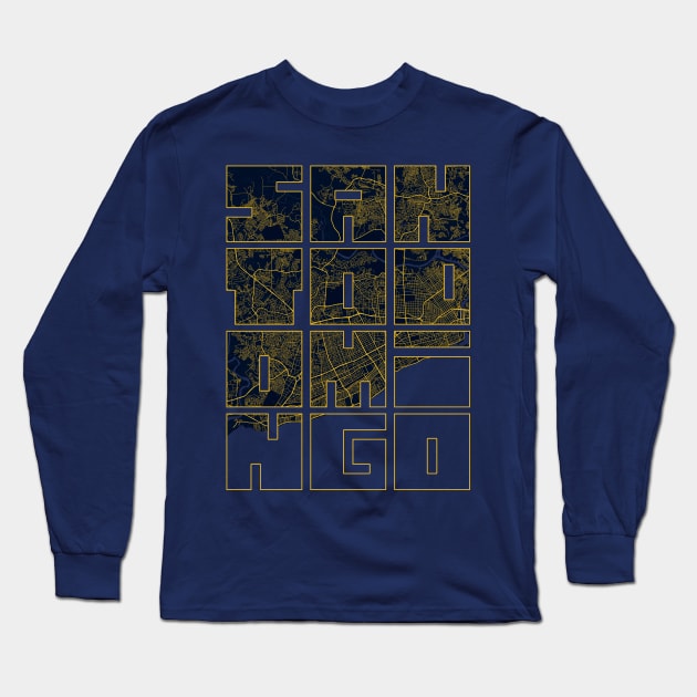 Santo Domingo, Dominican Republic City Map Typography - Gold Art Deco Long Sleeve T-Shirt by deMAP Studio